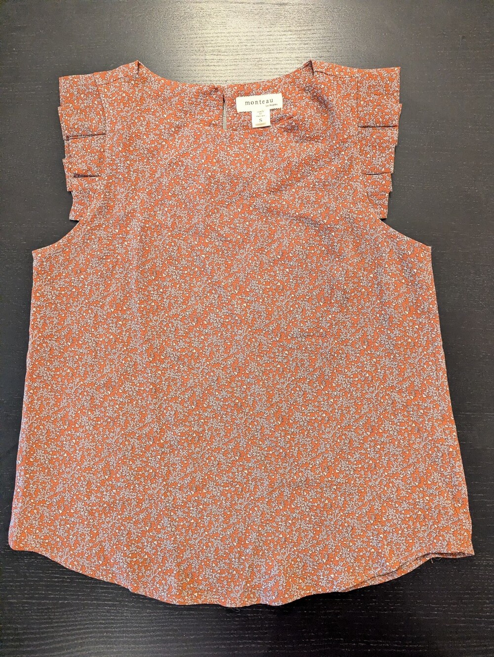 S Monteau Rust Micro Floral Ruffle Cap-Sleeve Camisole